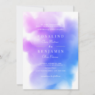 Invitation Dreamy Ombre bleu rose Aquarelle Mariage Abstrait