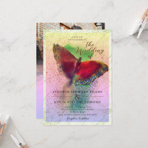 Invitation Dreamy Ombre Butterfly Photo Overlay Mariage
