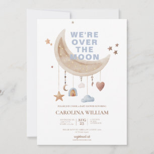 Invitation Dreamy Over the Moon baby shower bleu