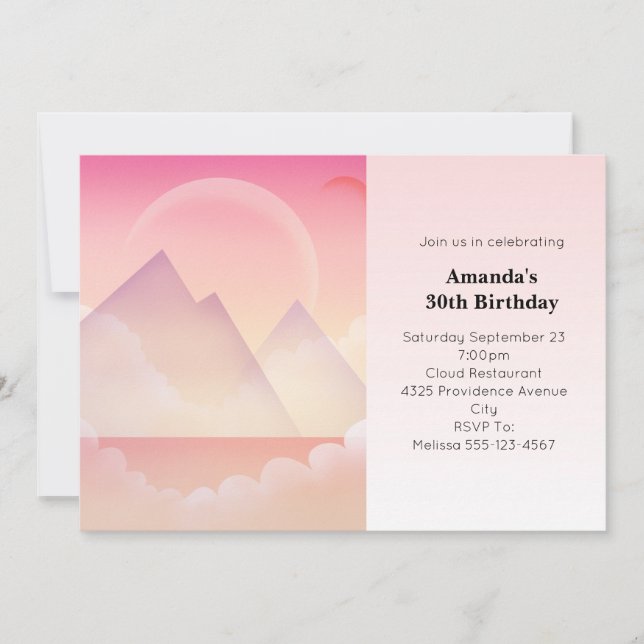 Invitation Dreamy Pastel Mountain Paysage Anniversaire (Devant)