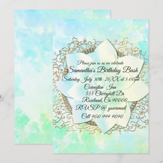 Invitation Dreamy Pastels Lotus Flower (Devant / Derrière)