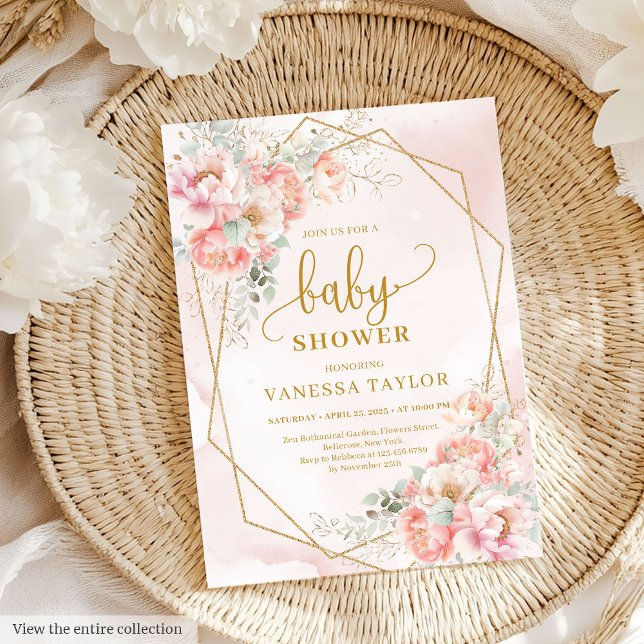 Invitation Dreamy rose pastel or parties scintillant fleurie  (Dreamy pastel pink gold glitter floral baby invite

)