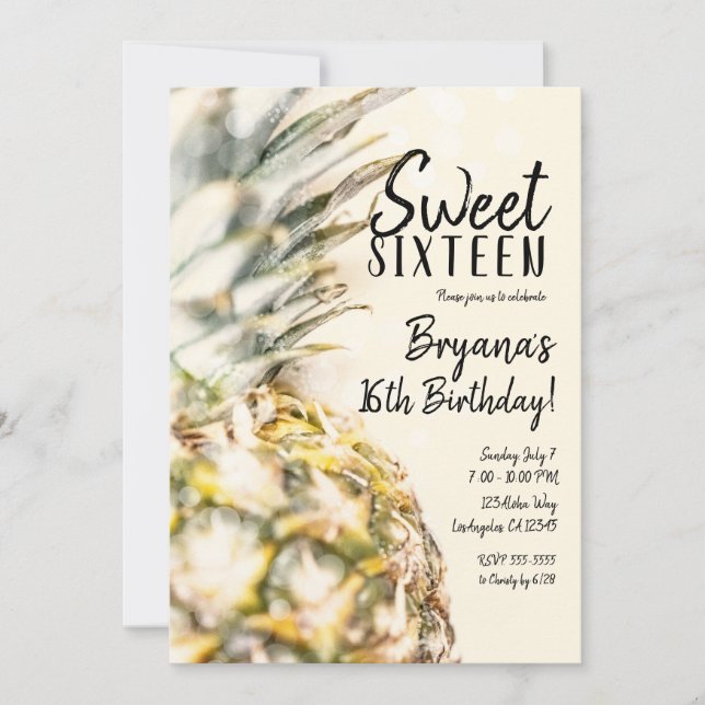 Invitation Dreamy Tropical Pineapple Beach Sweet 16 Party (Devant)