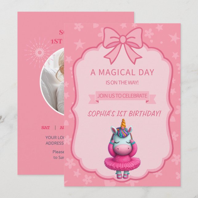 Invitation Dreamy Unicorn Ballerina (Devant / Derrière)