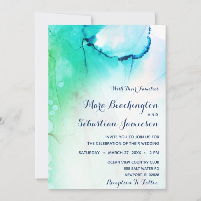 Invitation *~* Dreamy Watercolor Aqua Beach Moderne et tendan (Devant)