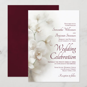 Invitation Dreamy White Orchids Élégant Mariage Bourgogne