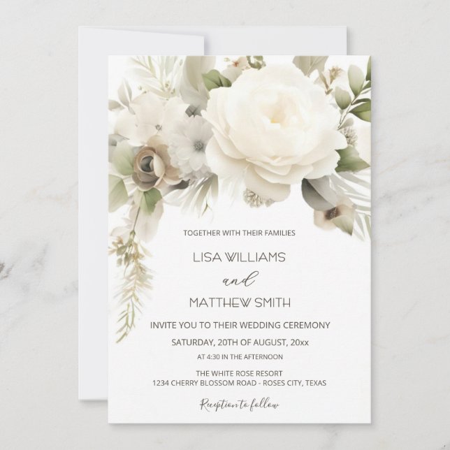 Invitation Dreamy White Rose Photo Wedding (Devant)