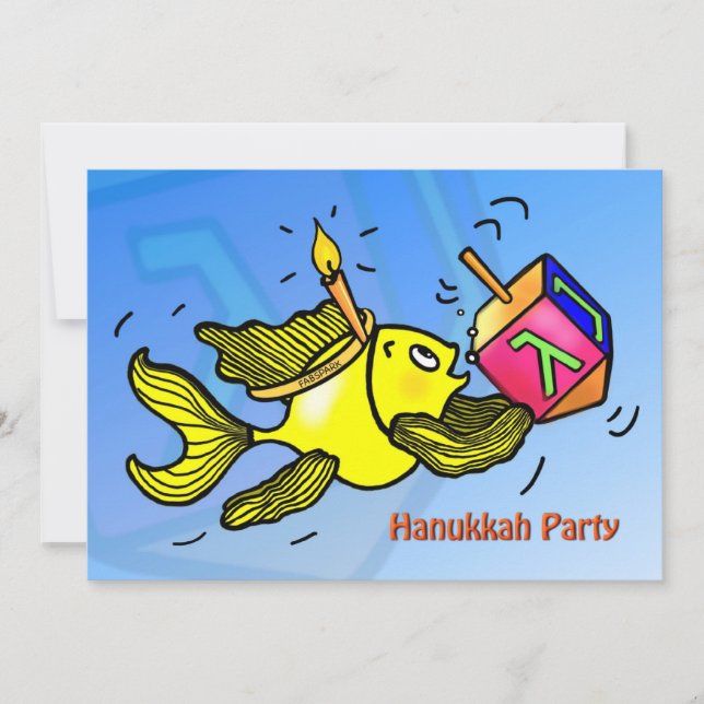 Invitation Dreidel mignon drôle de poissons d'INVITATION de (Devant)