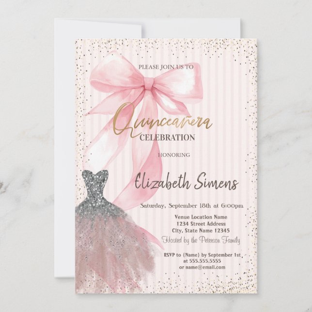 Invitation Dress Confetti,Pink Bow Striped  (Devant)