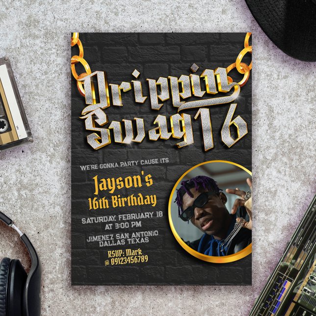 Invitation Drippin Swag 16 avec photo (Créateur téléchargé)