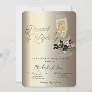 Invitation Drips Verre Roses Noires Vin Brunch & Bubbly