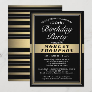 Invitation Drive By N'importe quel anniversaire Black Gold et