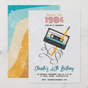 Invitation Drôle 80s Musique Retro Cassette Bande 40e anniver