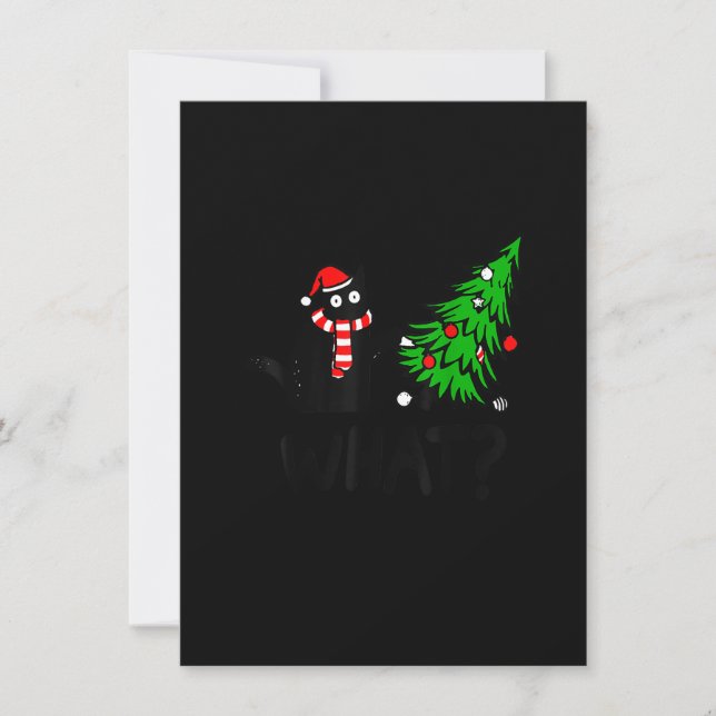 Invitation Drôle cadeau de chat noir Poussant l'arbre de Noël (Devant)