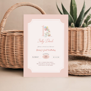 Invitation Drôle Canard Silencieux Ruban Rose 1er Anniversair