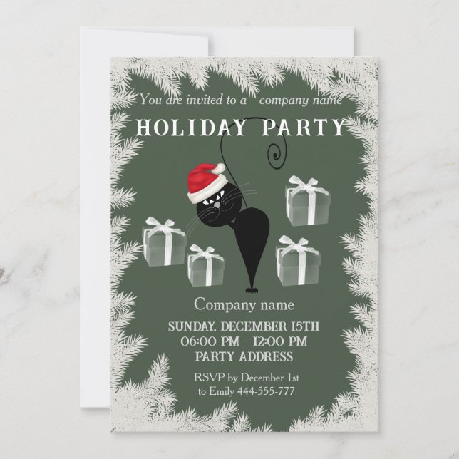 Invitation Drôle caricature Père Noël cat fête de fête entrep (Devant)