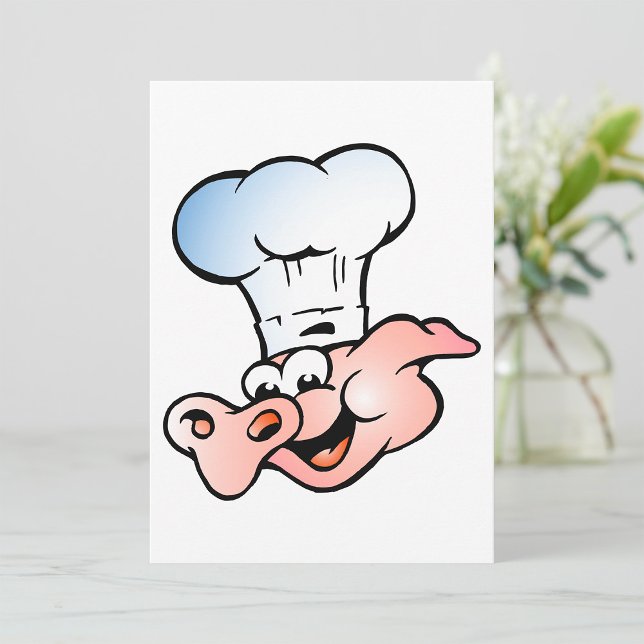 Invitation Drôle Cartoon Cochon Chef avec Casquette (Créateur téléchargé)