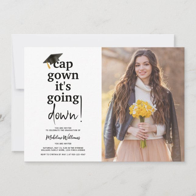 Invitation Drôle Casquette photo Gown It's Going Down Graduat (Devant)