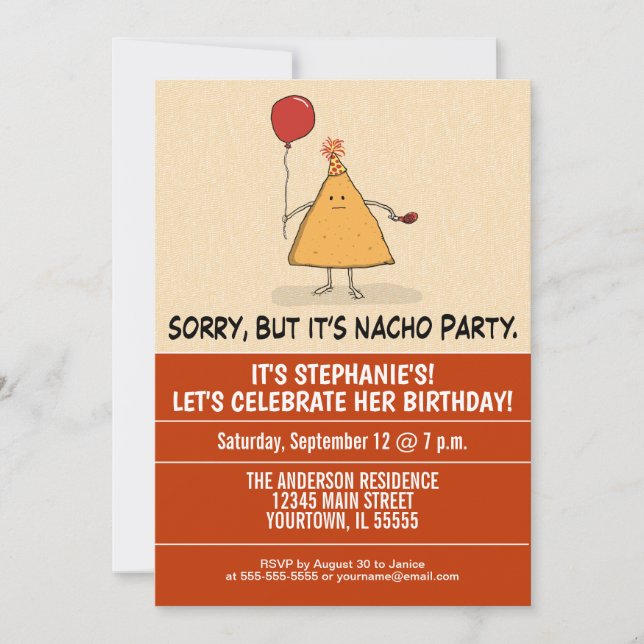 Invitation Drôle c'est anniversaire de partie de Nacho (Devant)