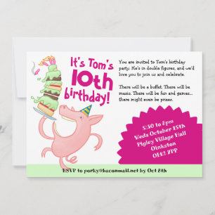Invitation Drôle Cochon Nom et âge Anniversaire Fête Gâteau C