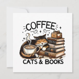 Invitation Drôle Cute Coffee Cats Livres Lover Idea Cadeau Fe