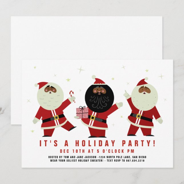 Invitation Drôle Cute Dancing Père Noël noir Party (Devant / Derrière)