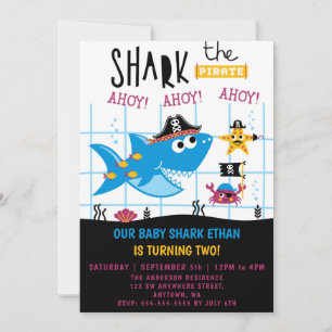 Invitation drôle d'anniversaire de pirate requin