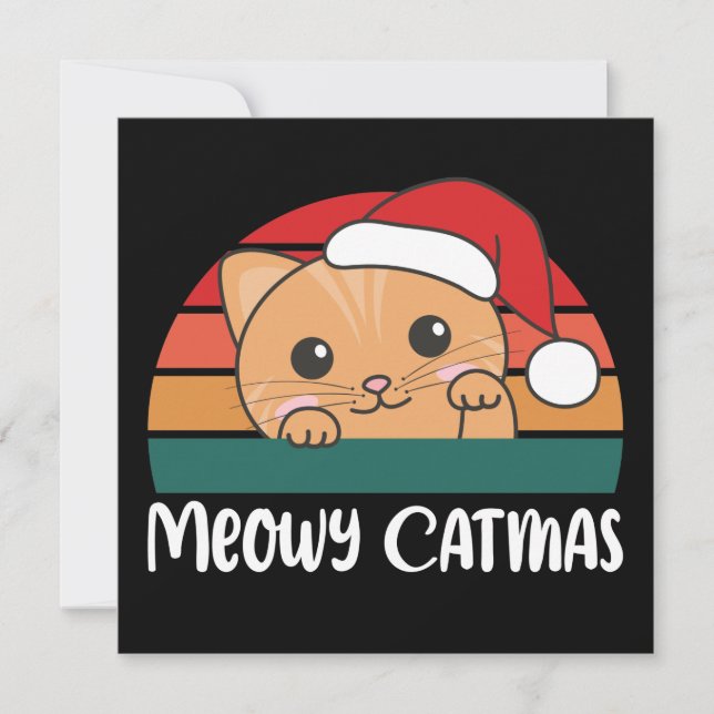 Invitation drôle de Catmas de Noël avec un chat ri (Devant)