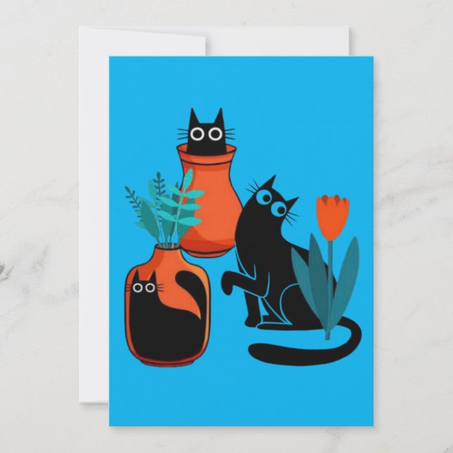Invitation Drôle dessin animé de chats mignons, l'art du chat (Devant)