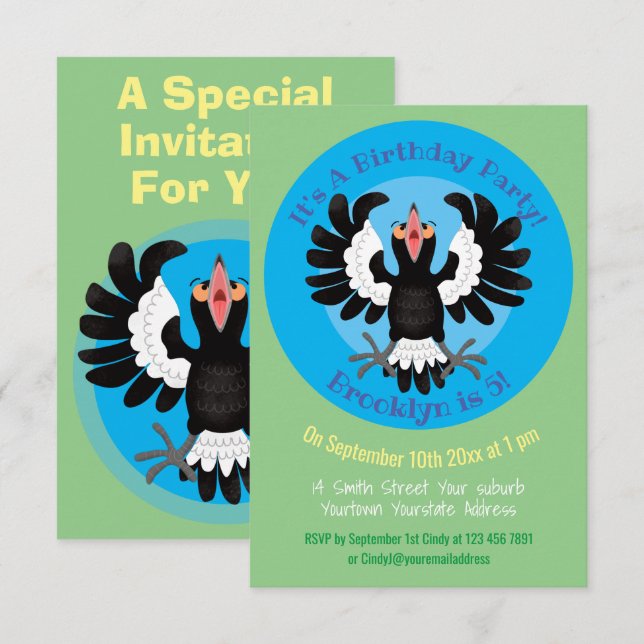 Invitation Drôle dessin animé de Magpie australienne (Devant / Derrière)