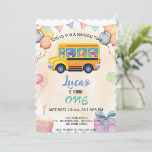 Invitation Drôle dinosaure Retour à l'école Bus garçon Annive