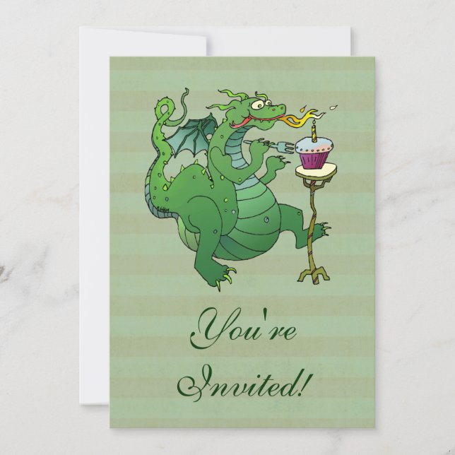 Invitation Drôle dragon soufflant bougies d'anniversaire (Devant)