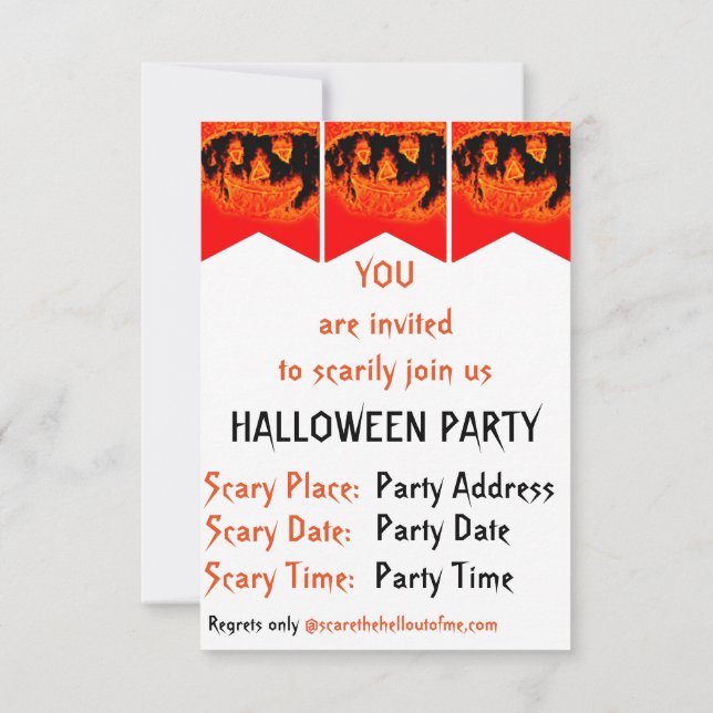 Invitation Drôle effrayant Flames d'incendie orange Halloween (Dos)