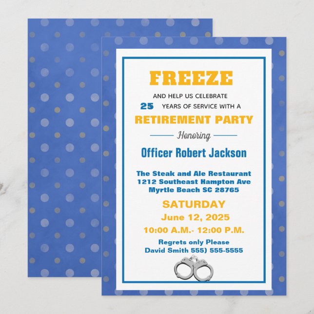 Invitation Drôle gel Police Officier Parti de retraite (Devant / Derrière)