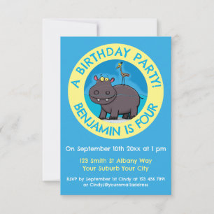 Invitation Drôle hippopotame personnalisées d'anniversaire