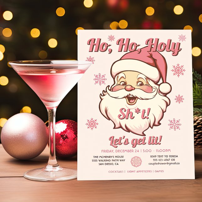 Invitation Drôle Ho Ho Obtenir Lit Retro Père Noël Noël (Créateur téléchargé)
