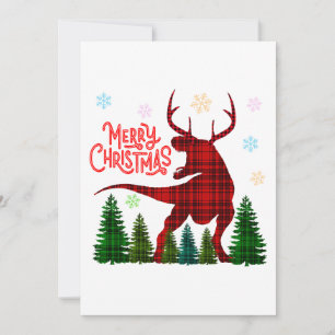 Invitation drôle joyeux noël dinosaure cerf carreaux
