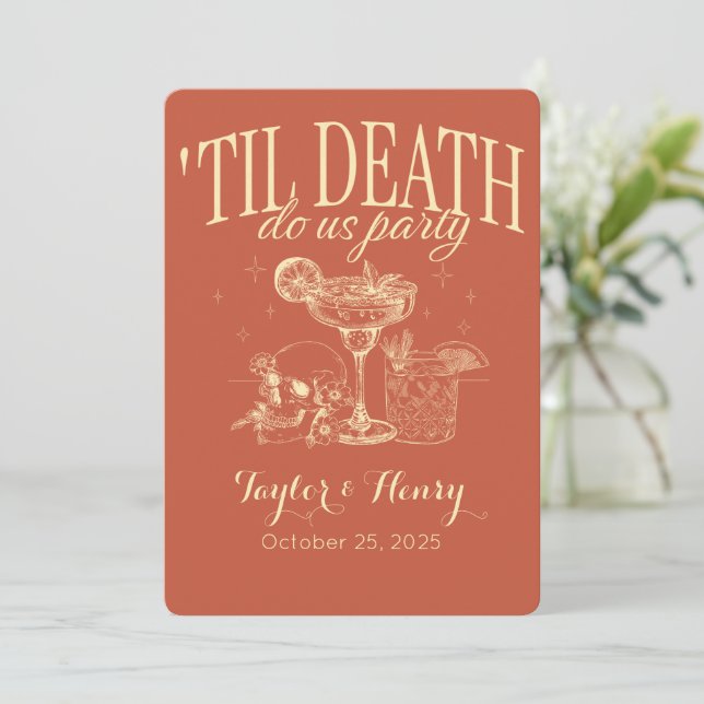 Invitation Drôle jusqu'à la mort Fêtons-nous mariage invitati (Debout devant)