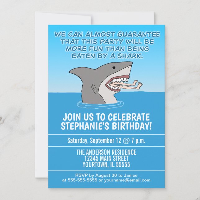 Invitation Drôle mangé par une fête d'anniversaire de requin (Devant)