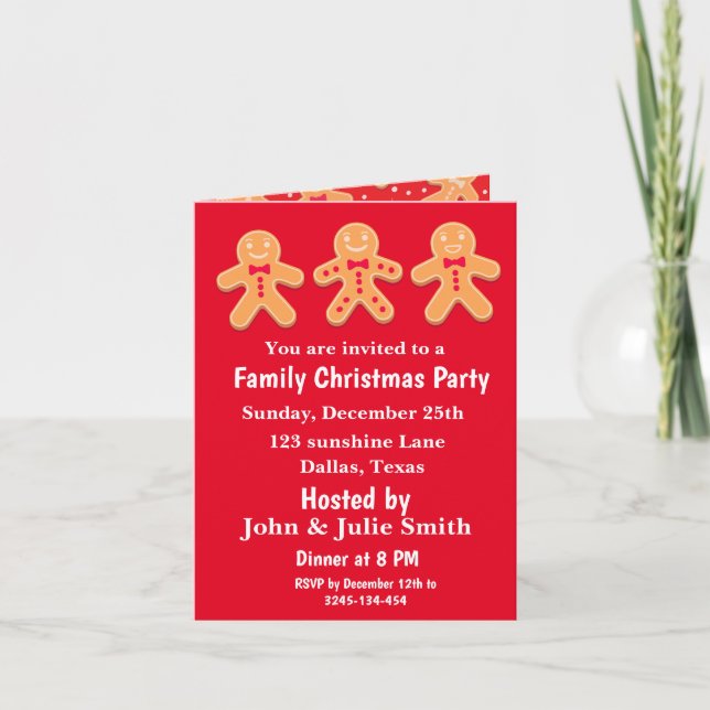 Invitation Drôle pain d'épices Hommes Fête de Noël de famille (Devant)