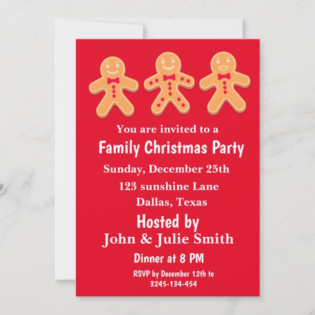 Invitation Drôle pain d'épices Hommes Fête de Noël de famille (Devant)