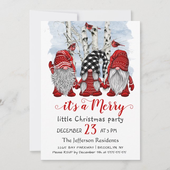 Invitation Drôle Père Noël Gnomes Joyeux Noël Little Party (Devant)