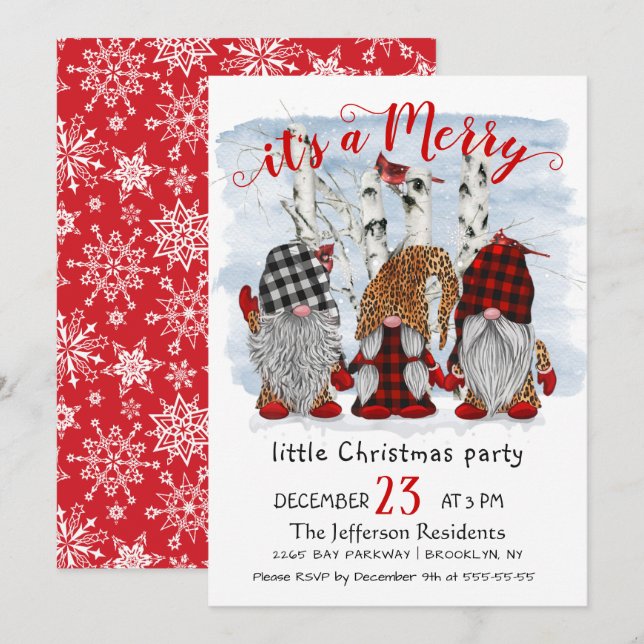 Invitation Drôle Père Noël Gnomes Joyeux Noël Little Party (Devant / Derrière)