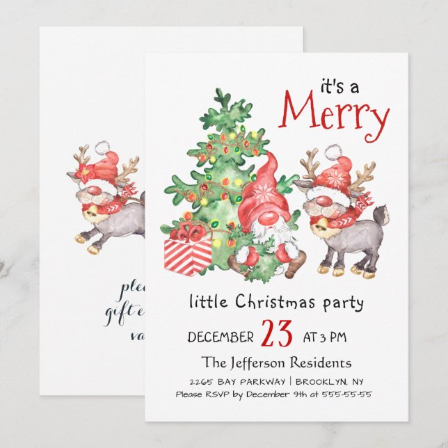Invitation Drôle Père Noël Gnomes Joyeux Noël Little Party (Devant / Derrière)