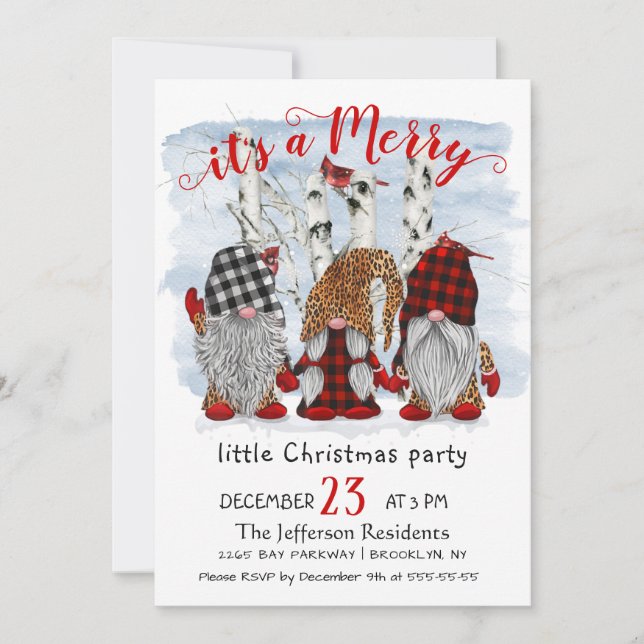Invitation Drôle Père Noël Gnomes Joyeux Noël Little Party (Devant)