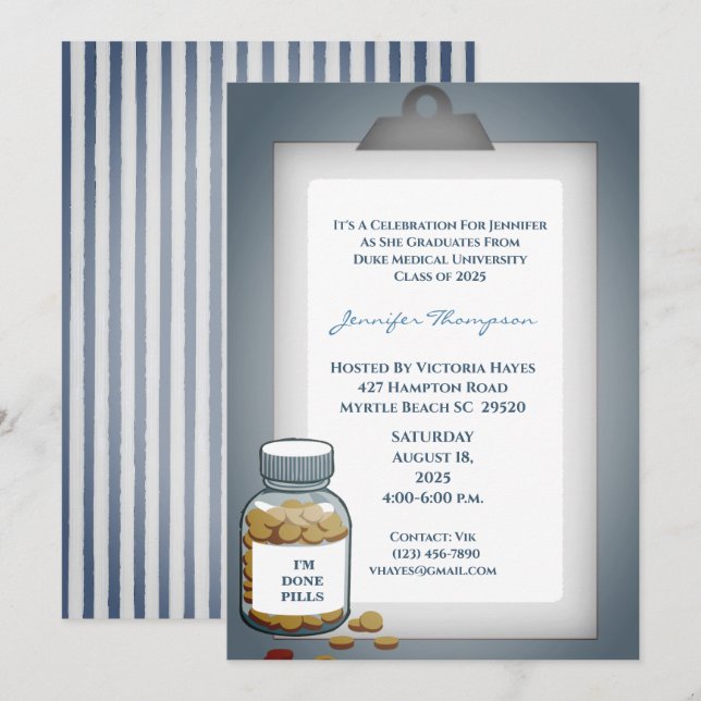 Invitation Drôle Porte - bloc Médicale Graduation Party (Devant / Derrière)