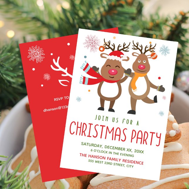Invitation drôle pour une soirée de Noël avec un r (Funny Christmas Party Invitation Reindeer)