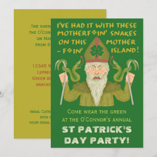 Invitation Drôle Saint Patrick's Day Snakes Joke Irish Party