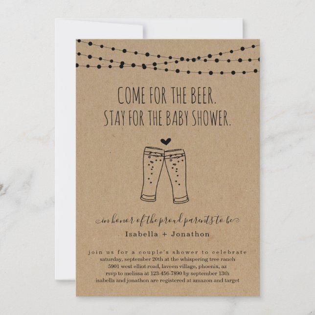 Invitation Drôle thème de la bière Couple's Baby shower Invit (Devant)