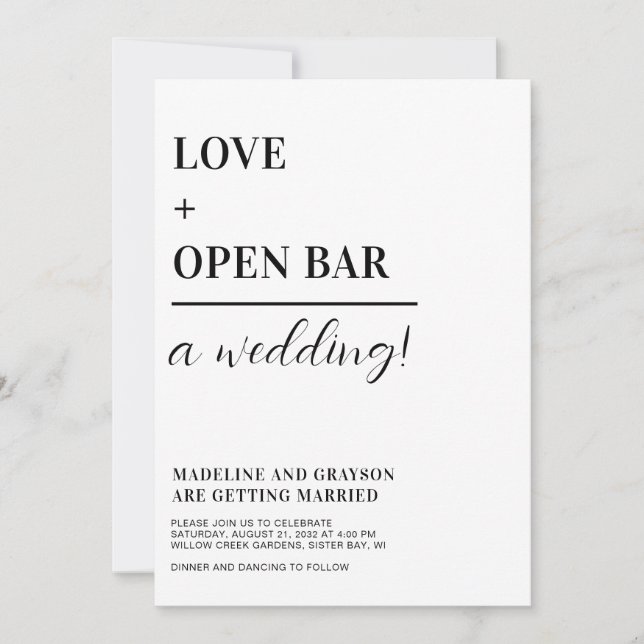 Invitation Drôle Typographie noir blanc Mariage Décontracté (Devant)